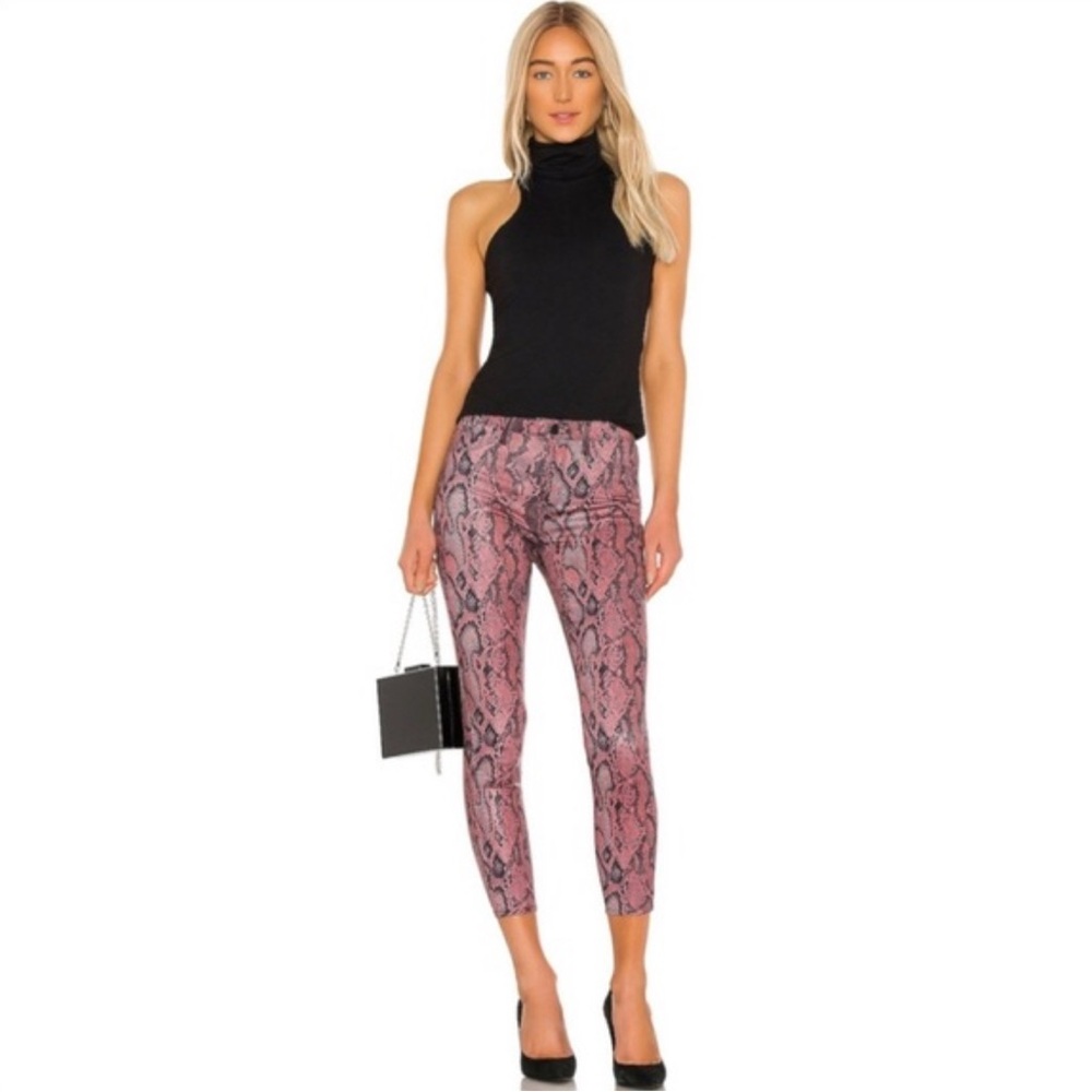 L'AGENCE Margot Skinny High Rise Garnet Aurora coated Reptile Print Jeans